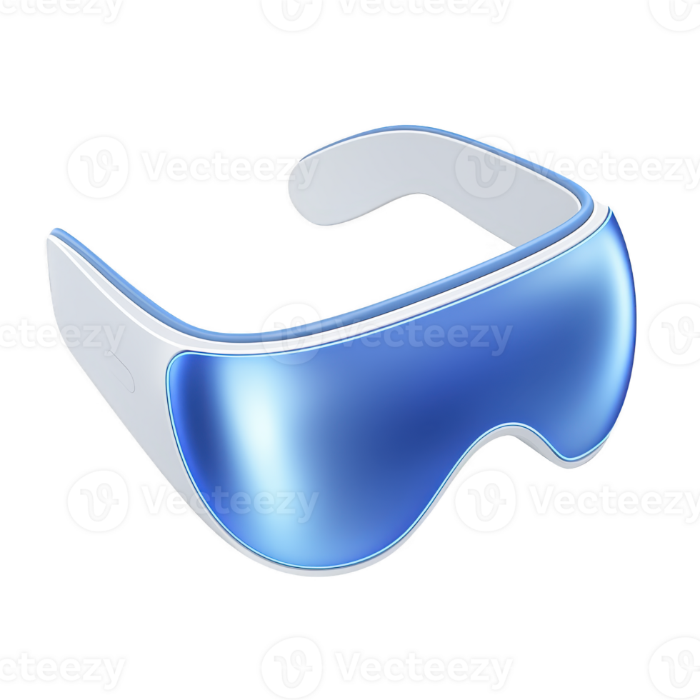 sleek, futuristic virtual reality headset with glossy blue visor and white frame, designed for immersive experiences and advanced technology applications png