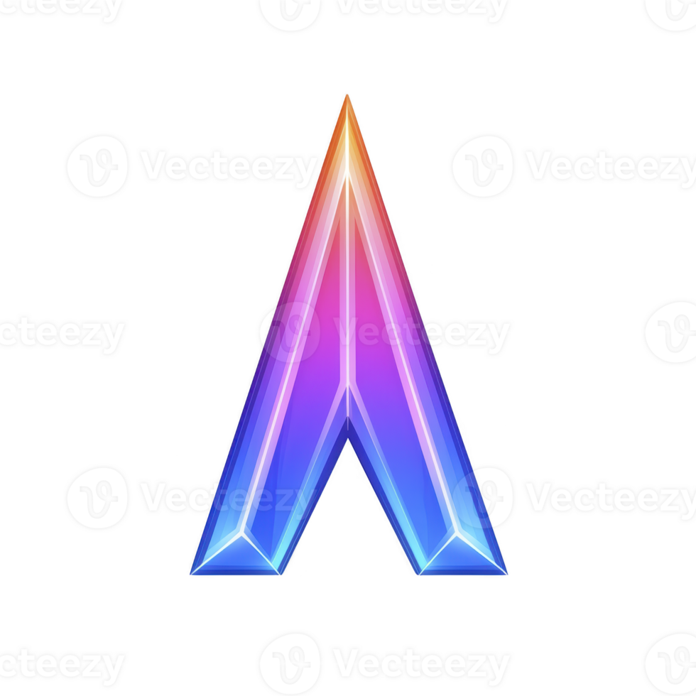 vibrant, colorful 3D arrow pointing upwards, featuring gradient of blue, purple, and orange hues, symbolizing progress and direction. sleek design and glowing effect add modern touch png