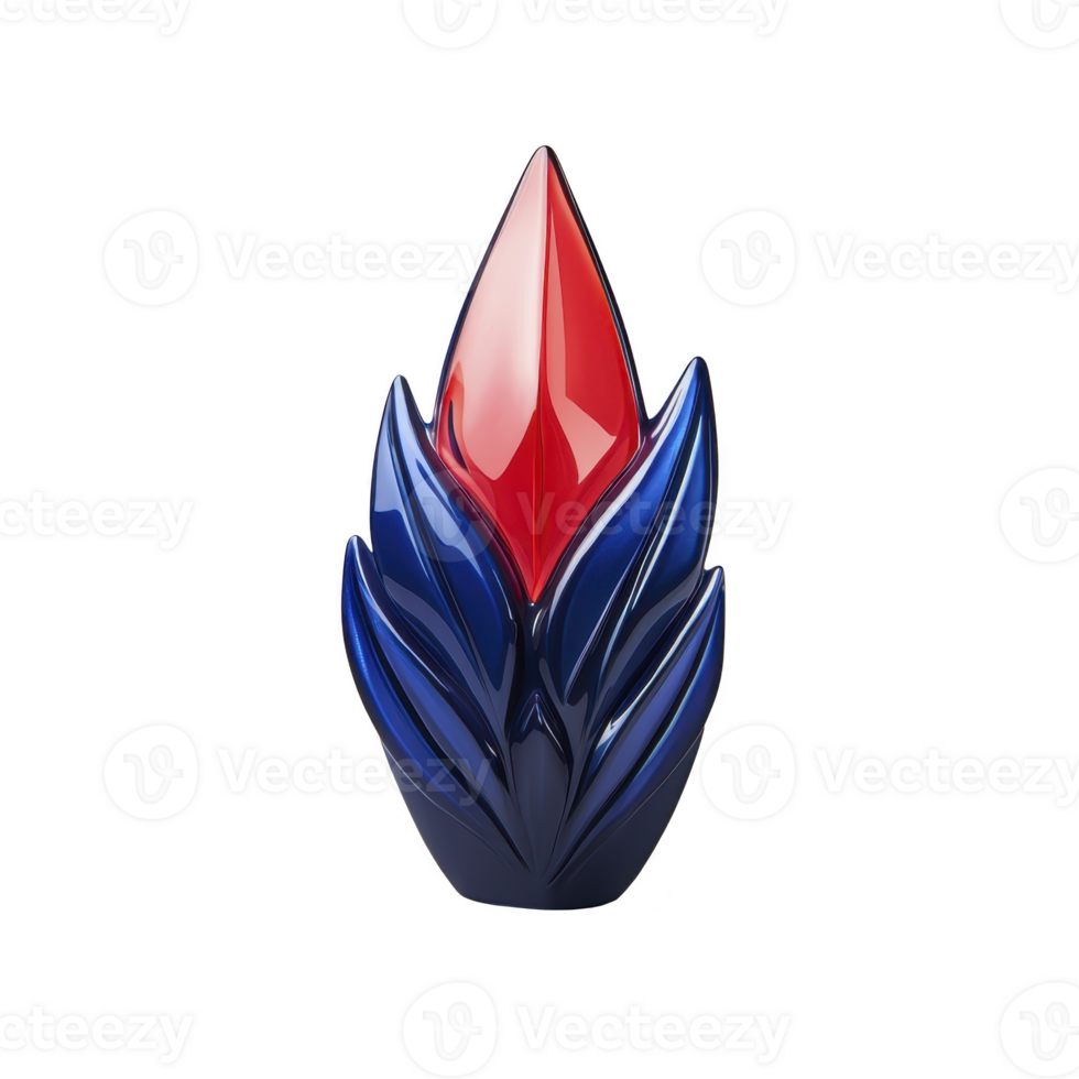 sleek, modern sculpture with red and blue flame like design, symbolizing energy and creativity. abstract form is both dynamic and elegant, capturing attention with its vibrant colors png