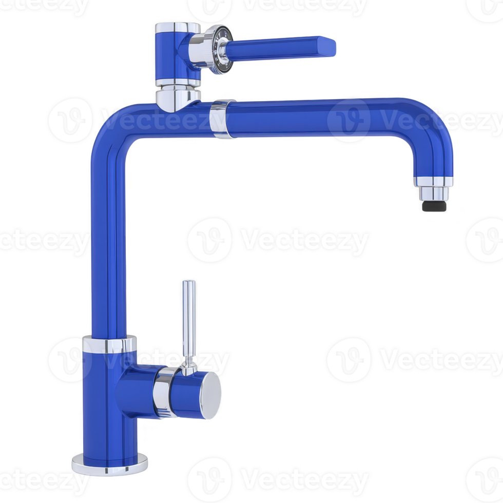 modern blue kitchen faucet with sleek design and chrome accents, featuring dual handles for hot and cold water control. vibrant color adds contemporary touch to any kitchen decor png