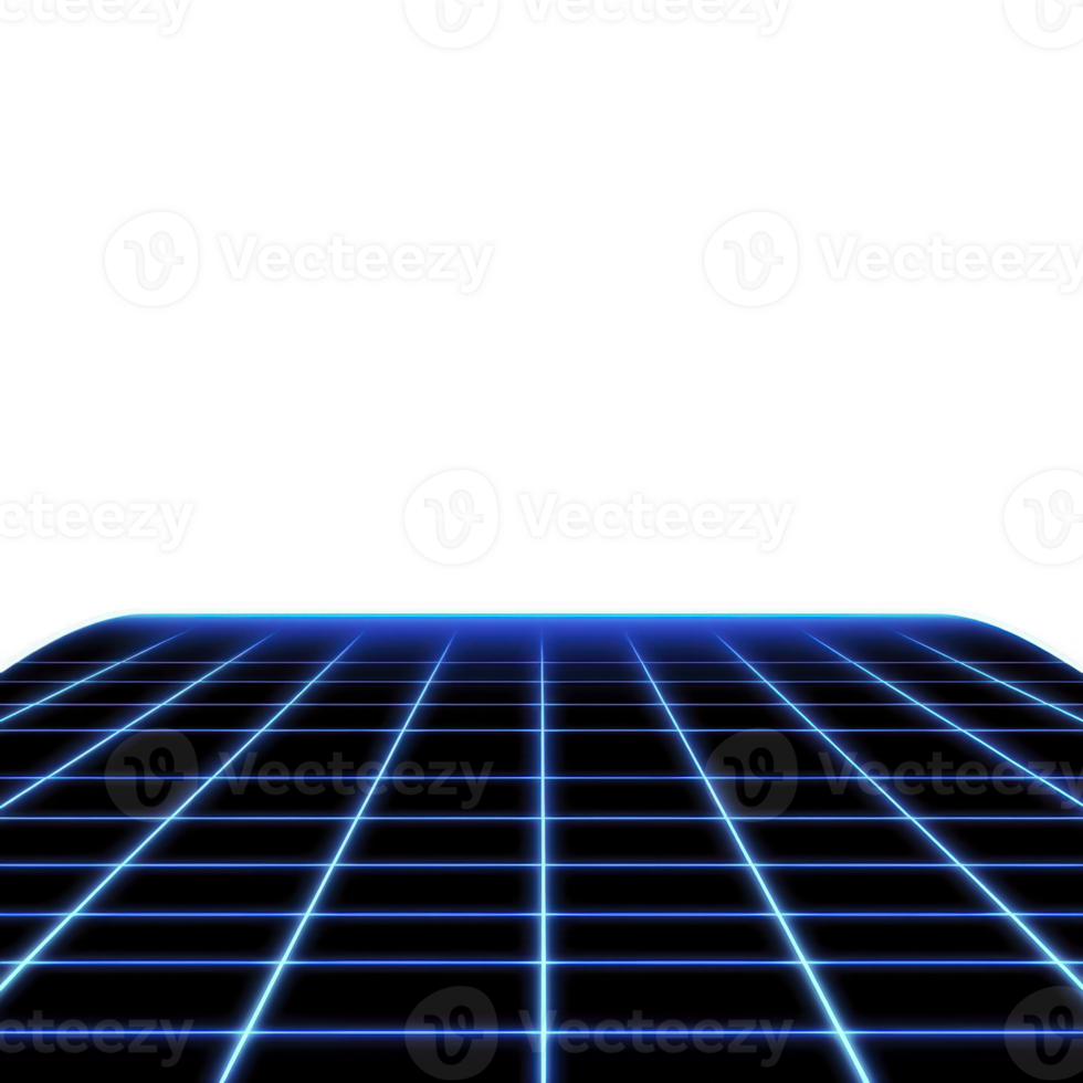 futuristic grid pattern with glowing blue lines creates digital, sci fi atmosphere. perspective suggests depth and space, evoking sense of technology and innovation png
