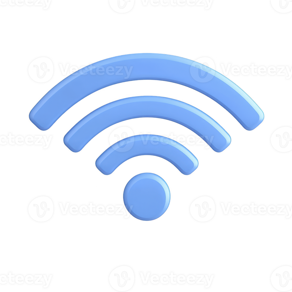 blue Wi Fi symbol with three curved lines and dot represents wireless connectivity and internet access. icon is simple and modern, conveying technology and communication png