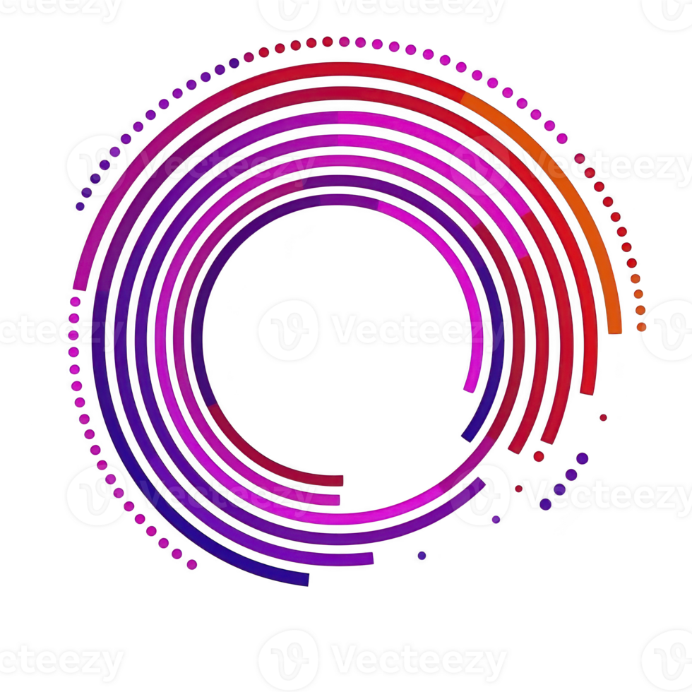 vibrant circular design with concentric rings in shades of purple, pink, and red, creating dynamic and modern abstract pattern. gradient effect adds depth and movement to image png