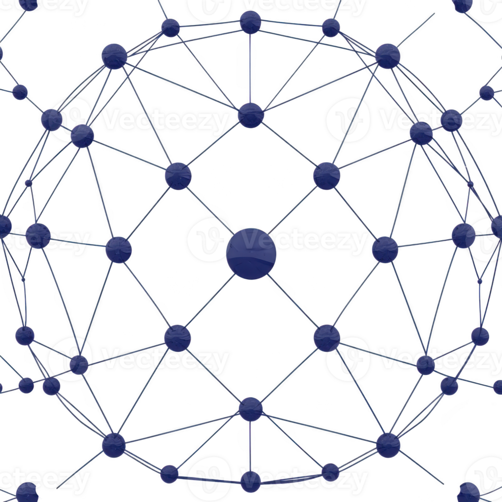 complex network of interconnected blue nodes forms geometric pattern, illustrating concepts of connectivity and communication. design is abstract and visually engaging png