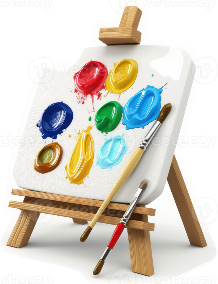 a Colorful paint palette on a wooden easel png