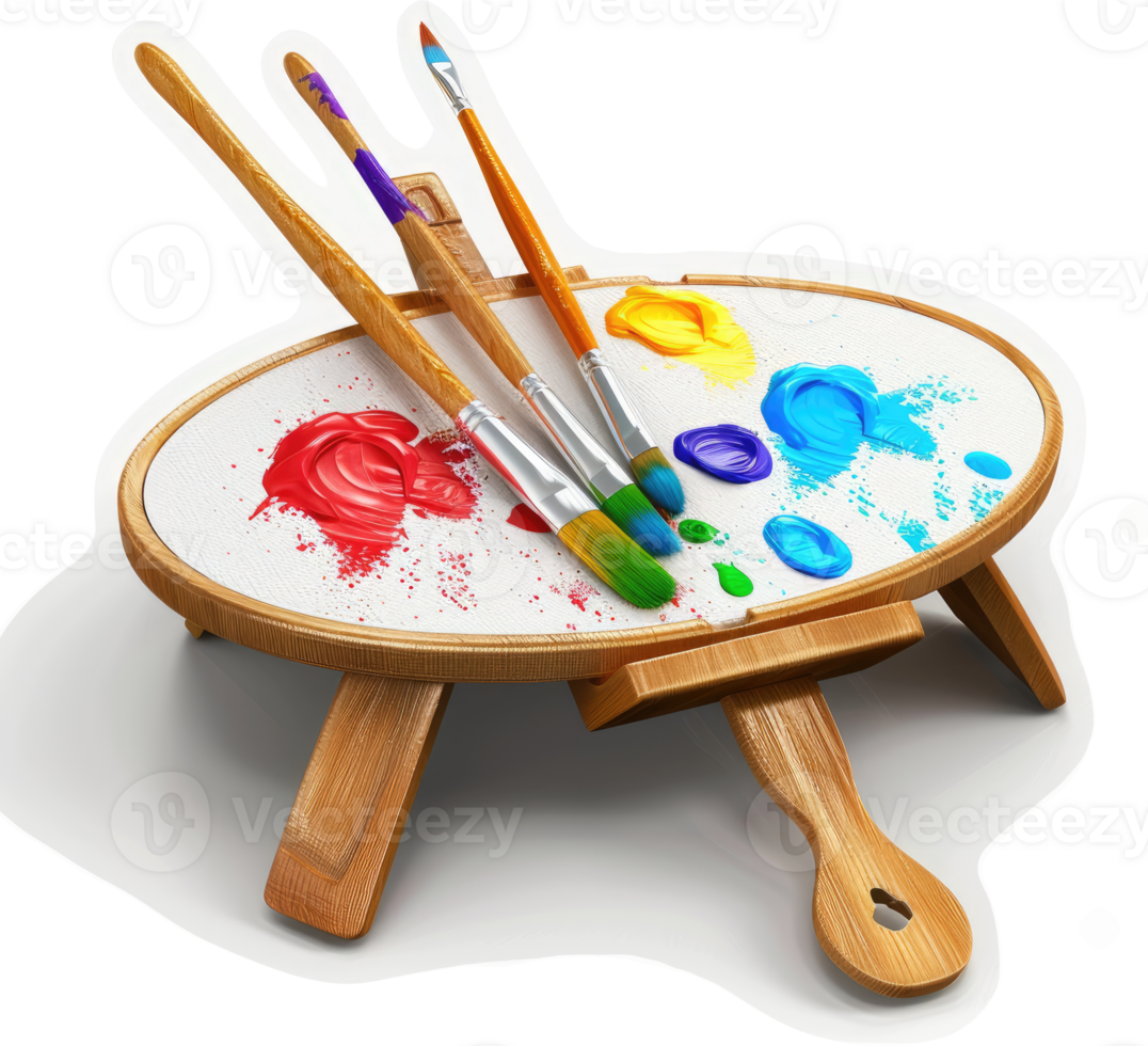 a Colorful paint palette with artist's brushes. png