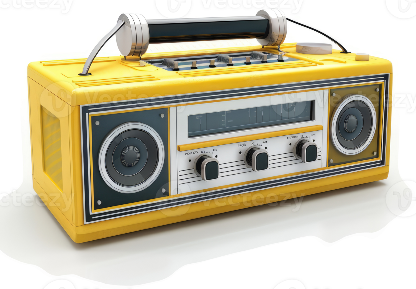 Retro-styled yellow portable radio with vintage controls. png