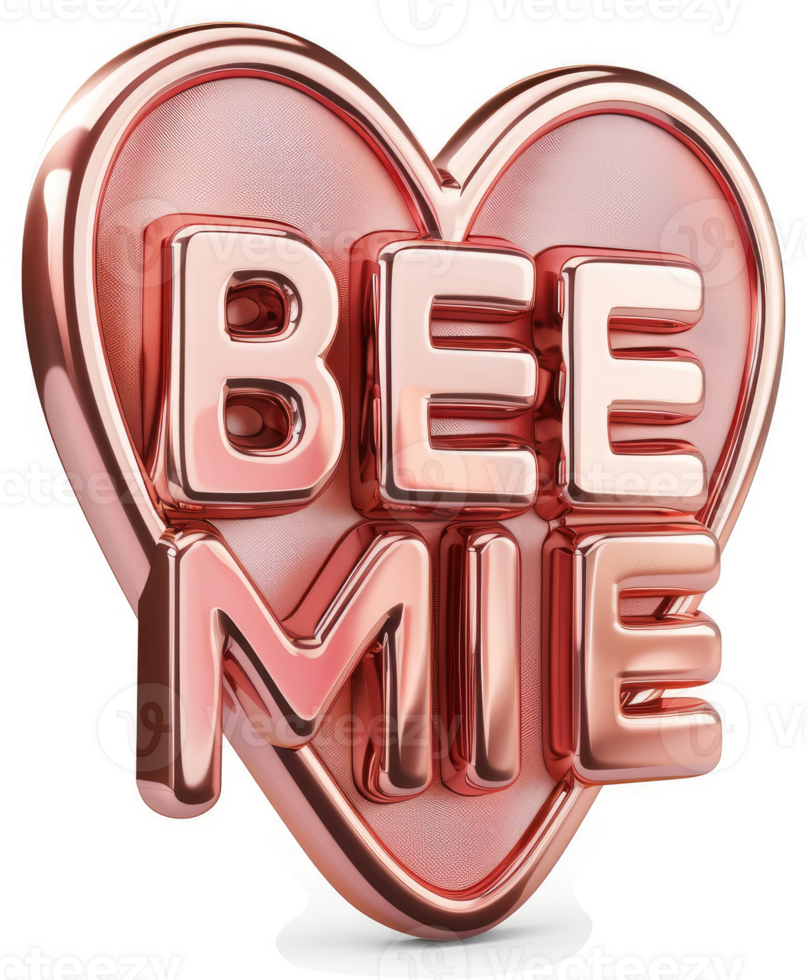 Rose gold heart-shaped badge displaying the words Bee Mie png