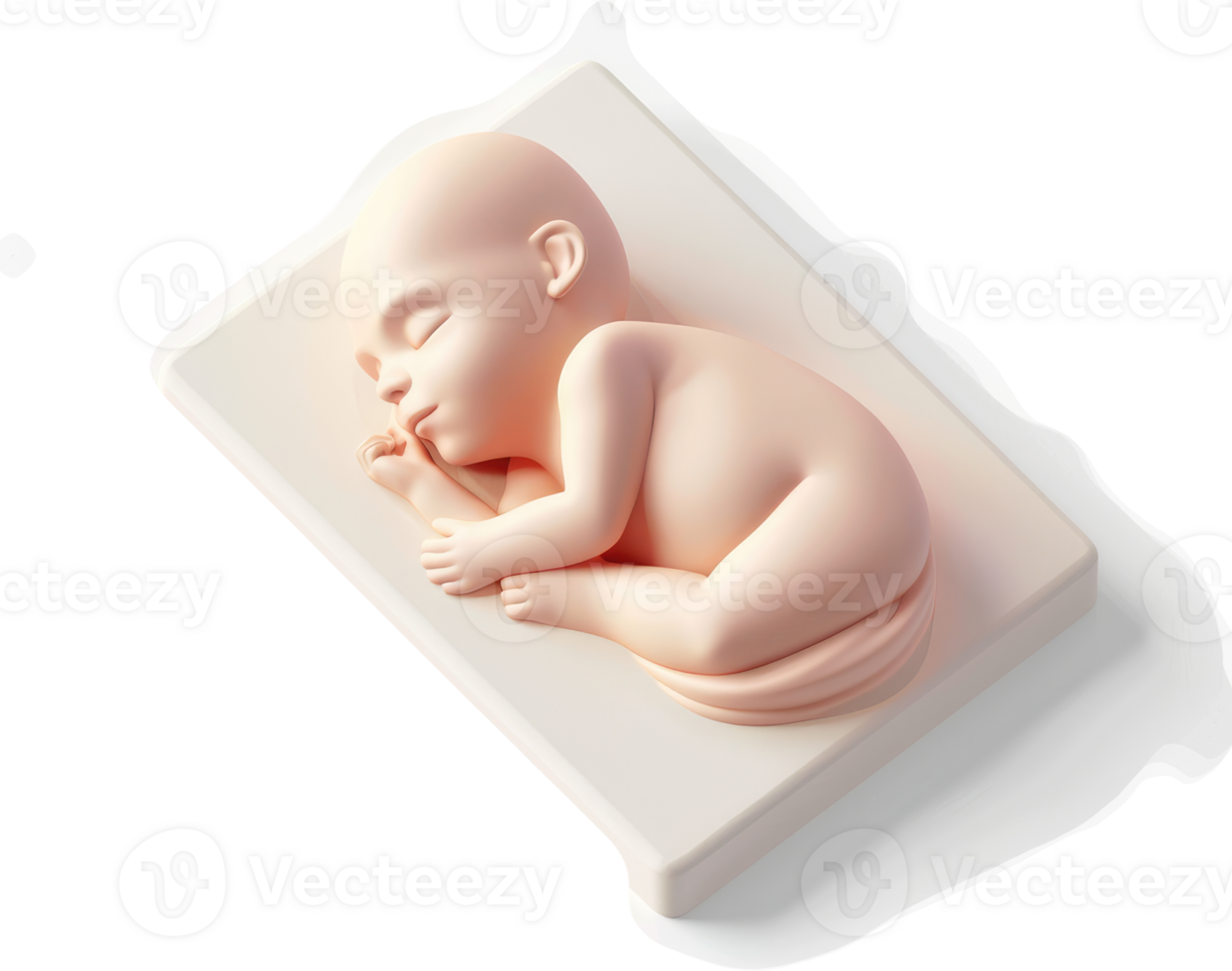 Detailed depiction of a sleeping infant in a fetal position. png