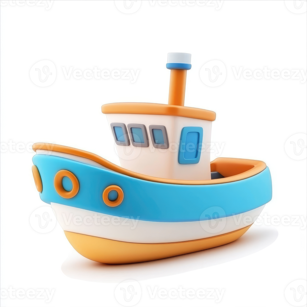 Colorful cartoon tugboat, isolated on white background. png