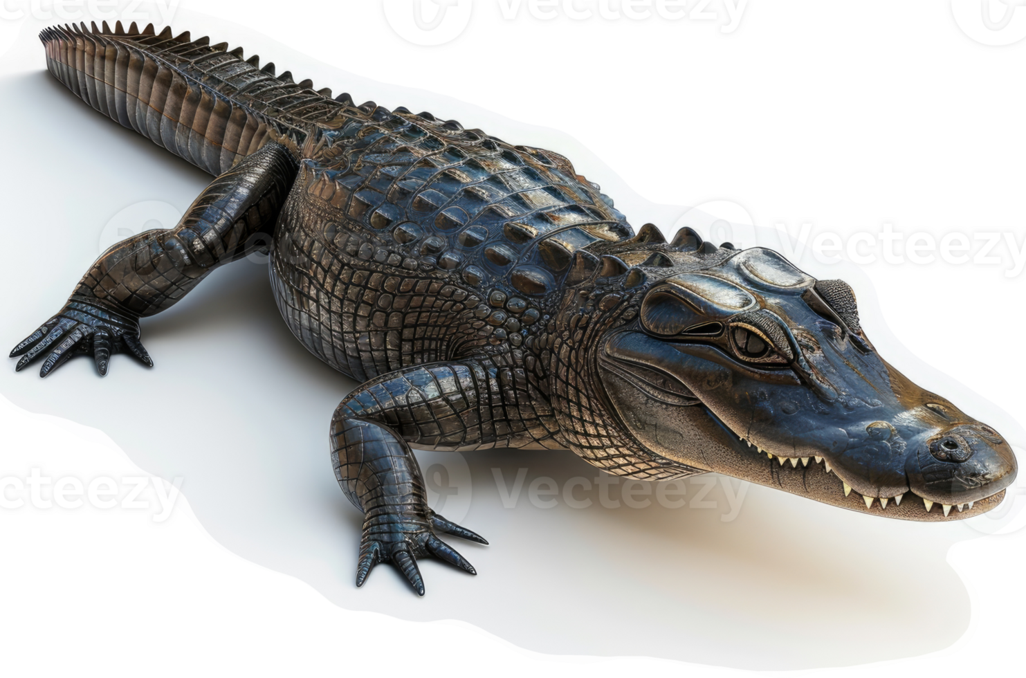 Dark alligator sprawls across a white background. png