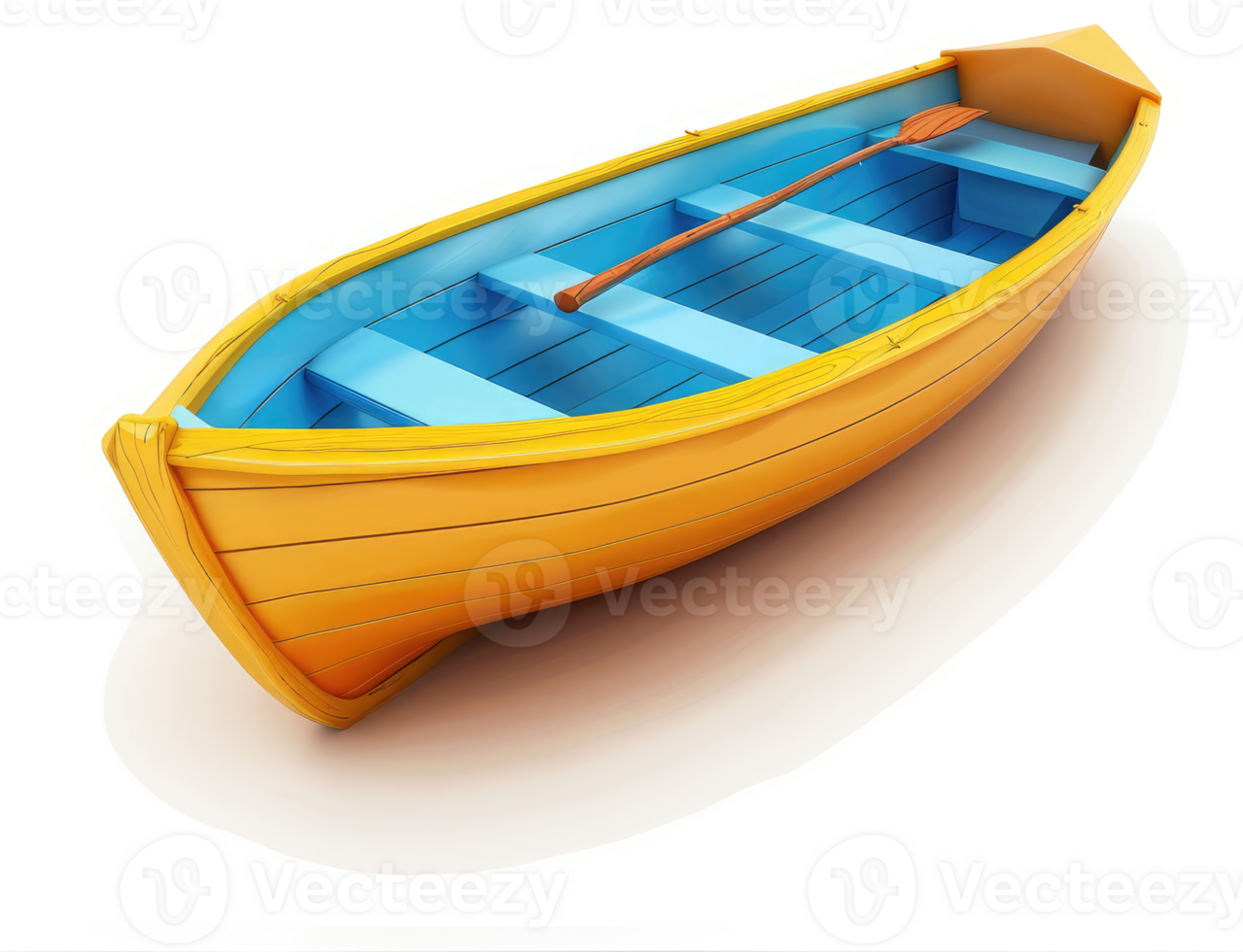 A bright yellow rowboat with light blue interior. png