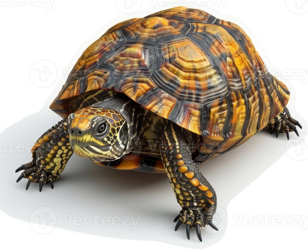 Colorful eastern box turtle in profile view. png