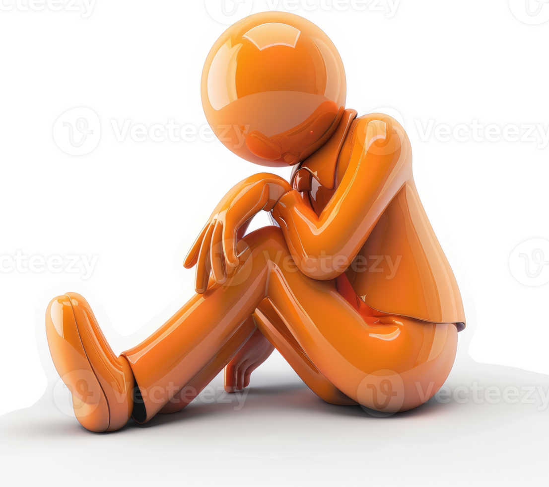 Depressed orange figure, slumped in despair. png