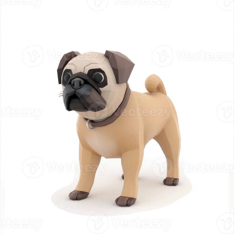 Polygonal pug design, a digital illustration. png