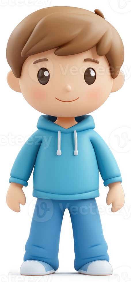 Cheerful boy character in light blue attire. png