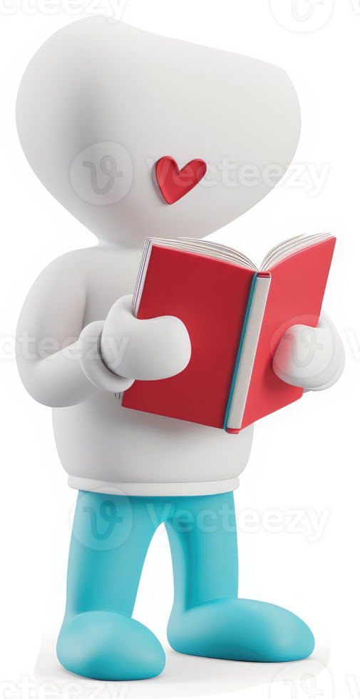 Smiling figure engrossed in a red book. png