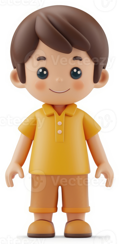Cheerful cartoon boy in yellow attire. png