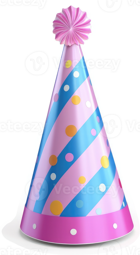 Vibrant party cone hat with festive designs. png