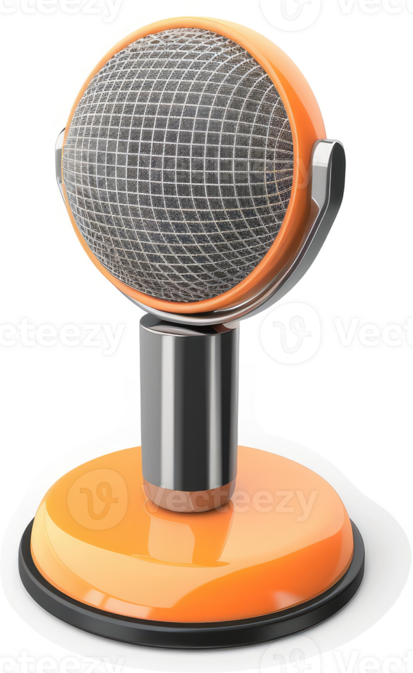 Retro orange microphone on a stand. png