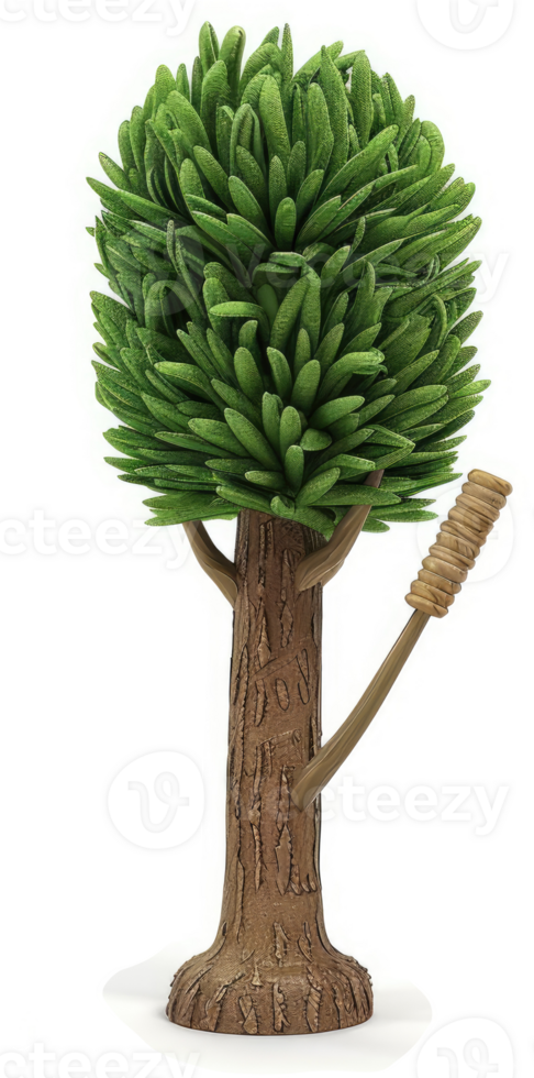 Decorated miniature tree with a textured trunk and a stick. png