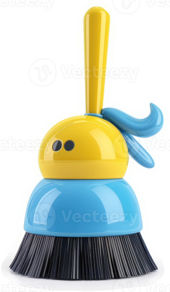 Playful yellow and blue children's cleaning brush. png