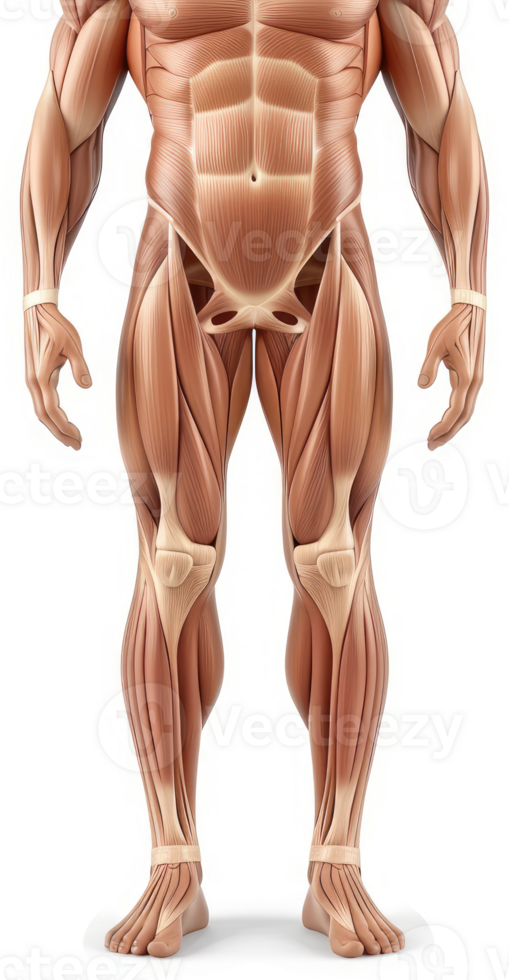 Human muscular system anatomy, front view. png