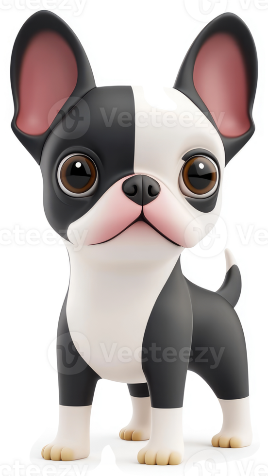 Cute cartoon french bulldog in black and white. png