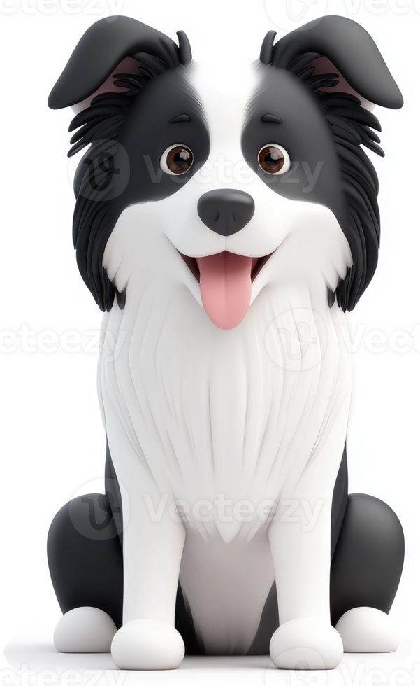 Cartoon border collie illustration, sitting happily. png