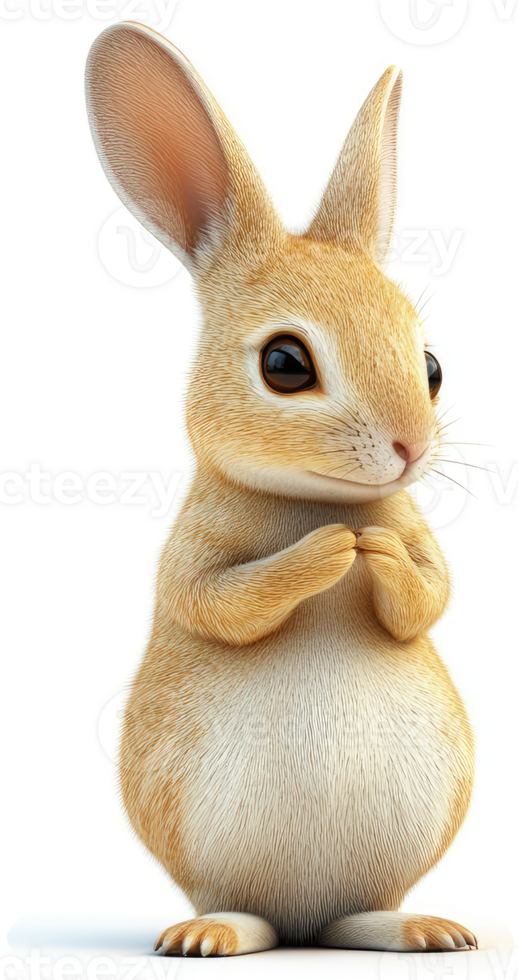 Cute light brown bunny figurine, posed in profile view. png