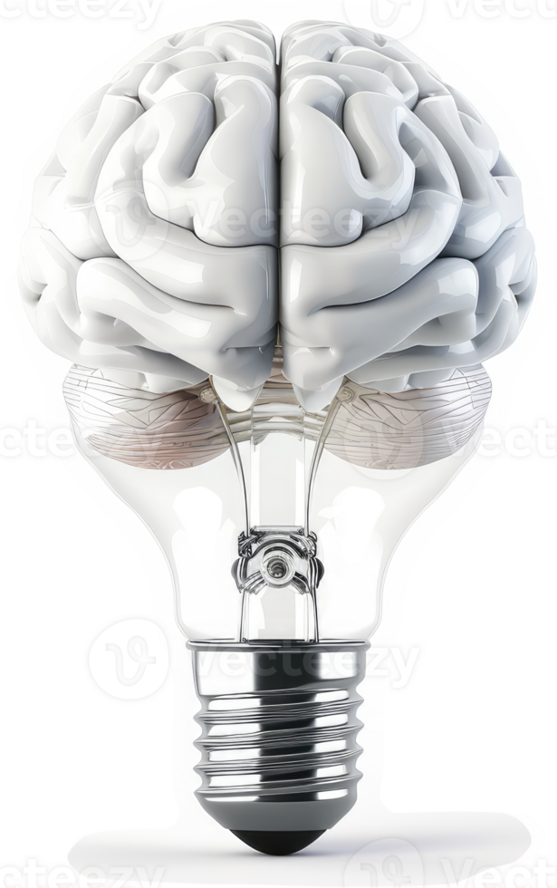 Illuminated brain inside an incandescent lightbulb signifies intellectual illumination. png