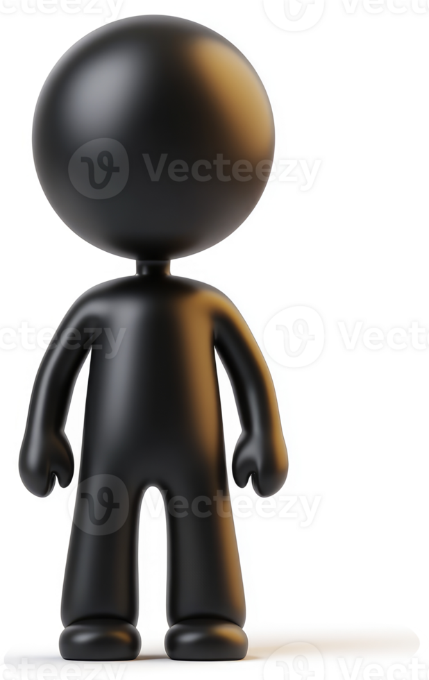 Glossy black 3d person figurine stands tall. png