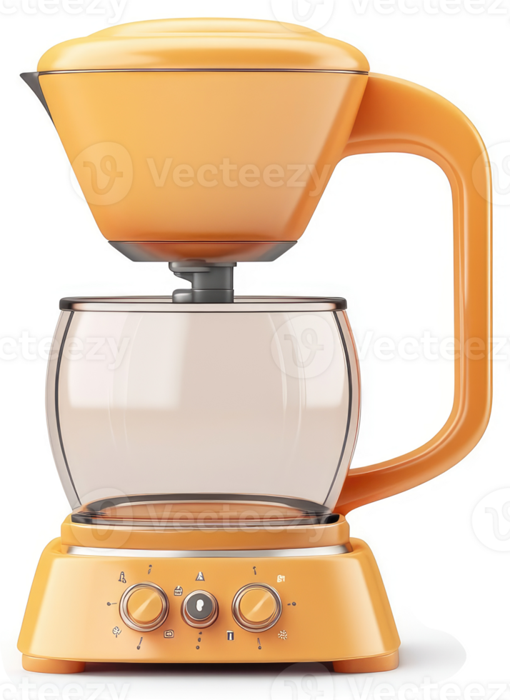 Retro-styled, orange coffee maker with glass carafe. png
