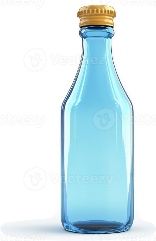 Light blue glass bottle with a gold cap. png
