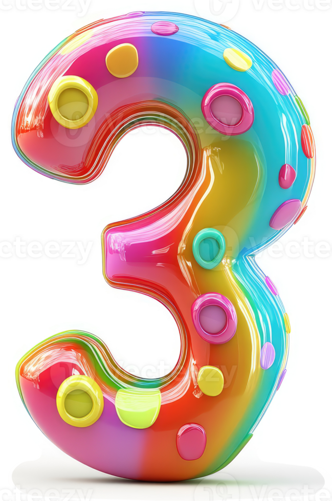 Vibrant colorful number three with polka dots. png