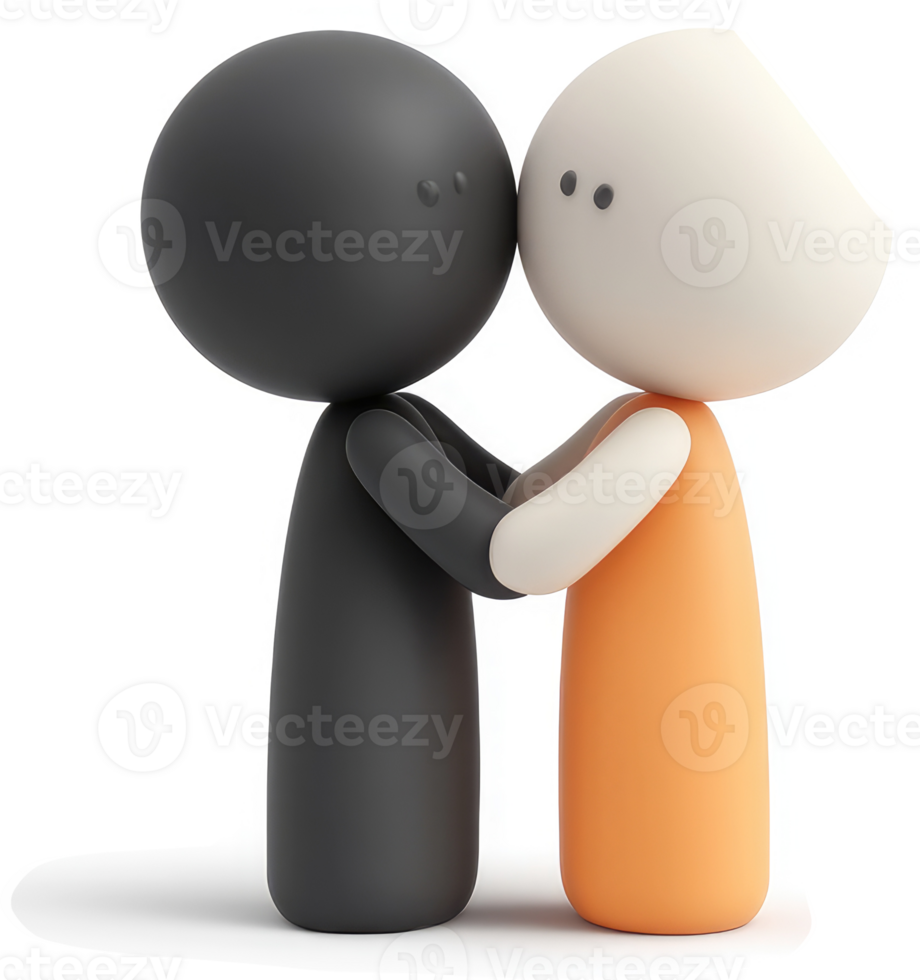 Two stylized figures embrace, representing unity. png