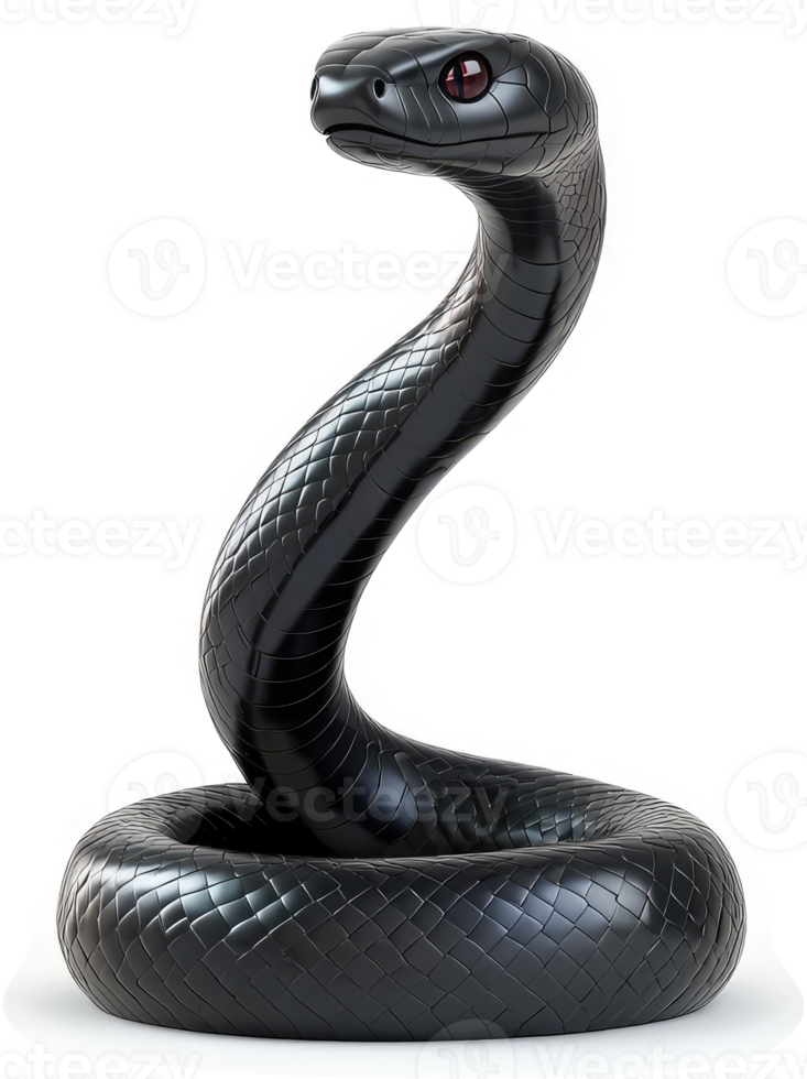 Striking black snake with intense gaze. png