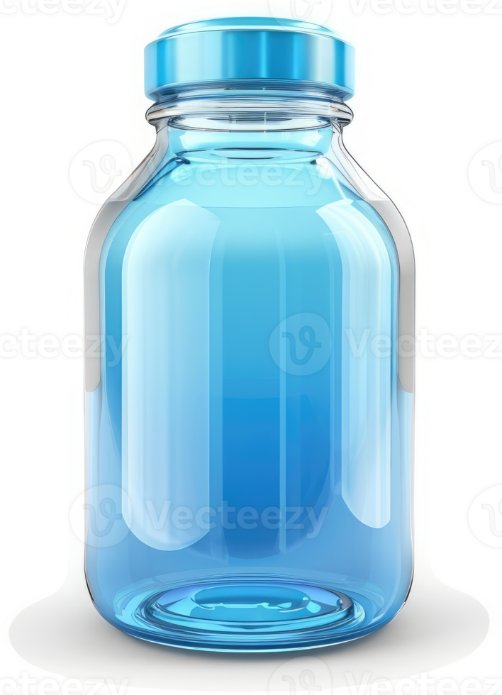 Light-blue glass vial with a metallic cap. png