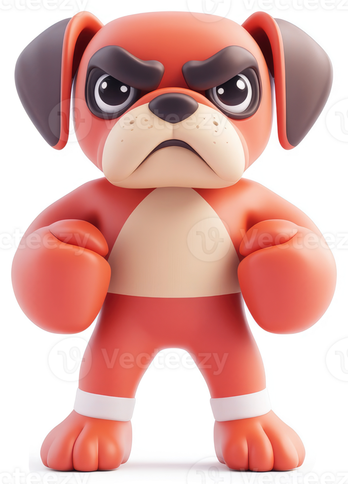 Angry red pug-like dog figurine in boxing stance. png