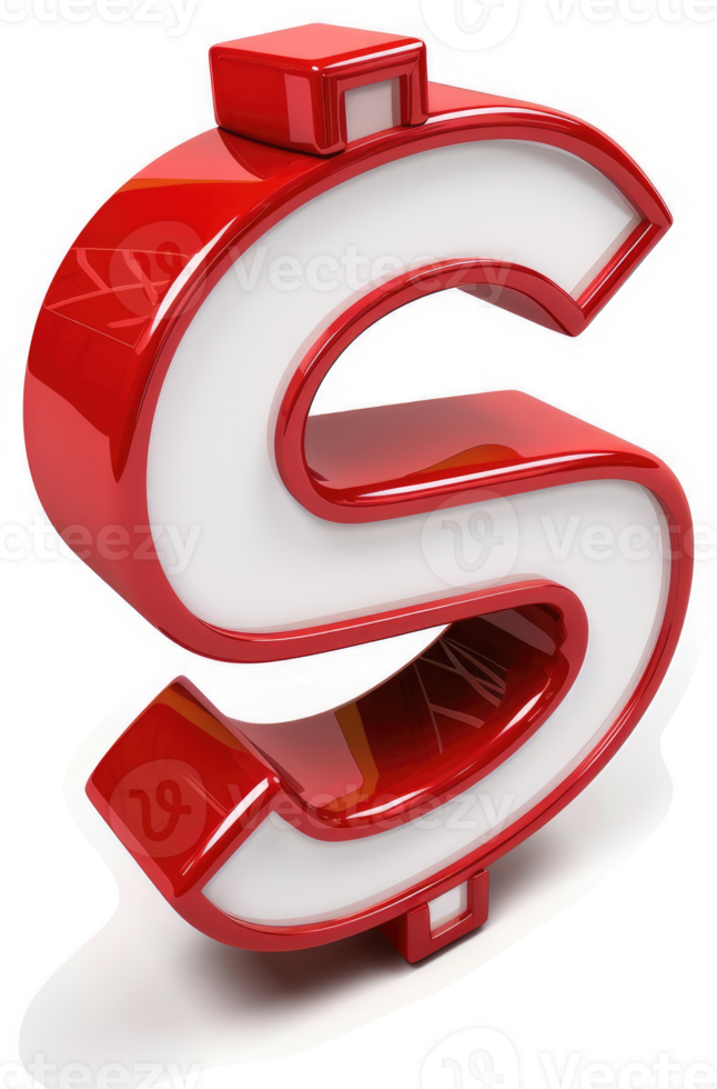 Three-dimensional red and white dollar sign. png