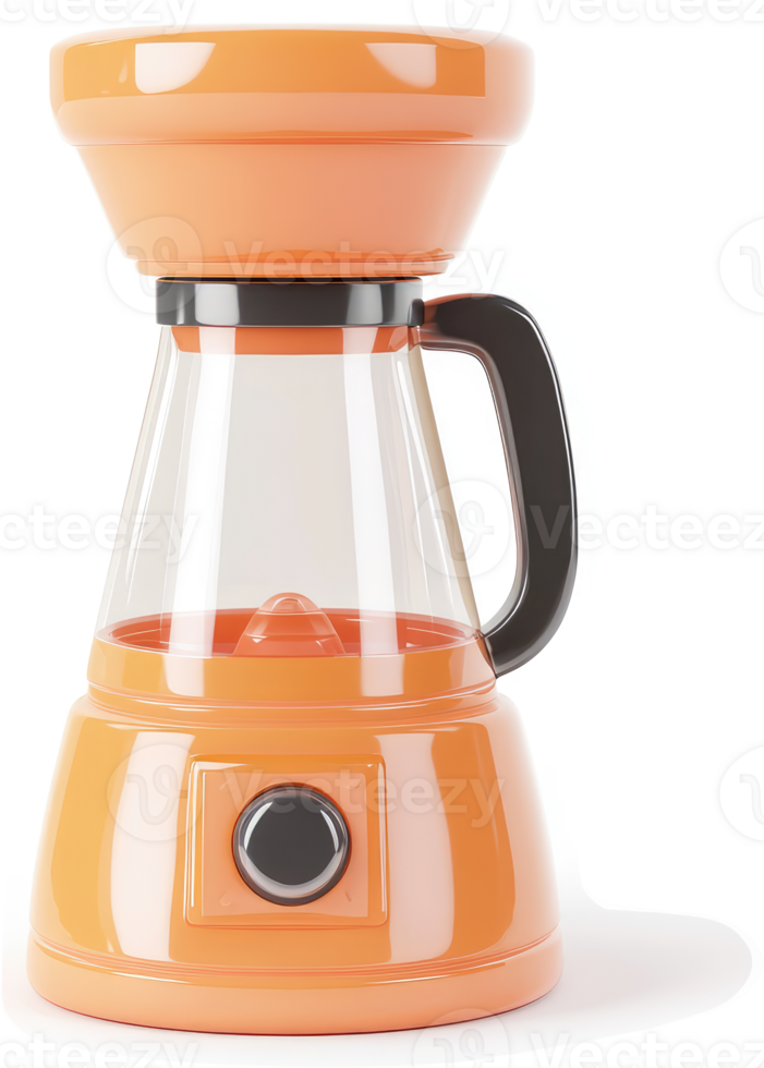 Orange and clear plastic juice blender with a funnel top. png