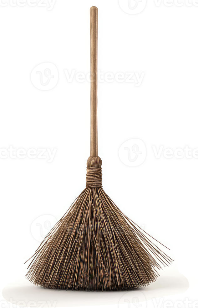 A simple straw broom with a wooden handle. png