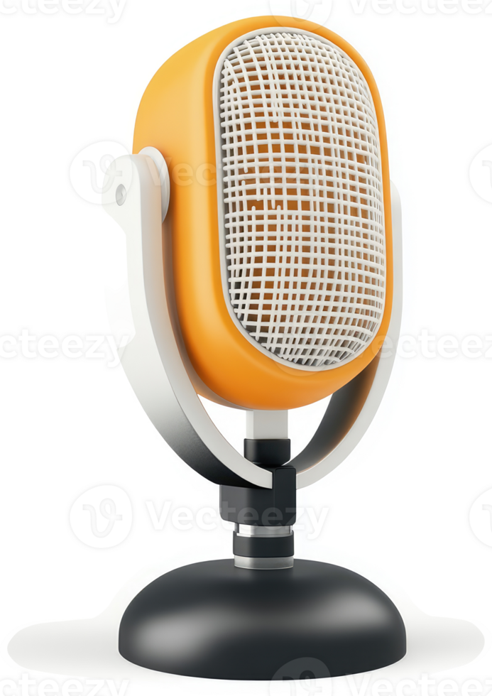 Retro orange microphone with a white grill. png