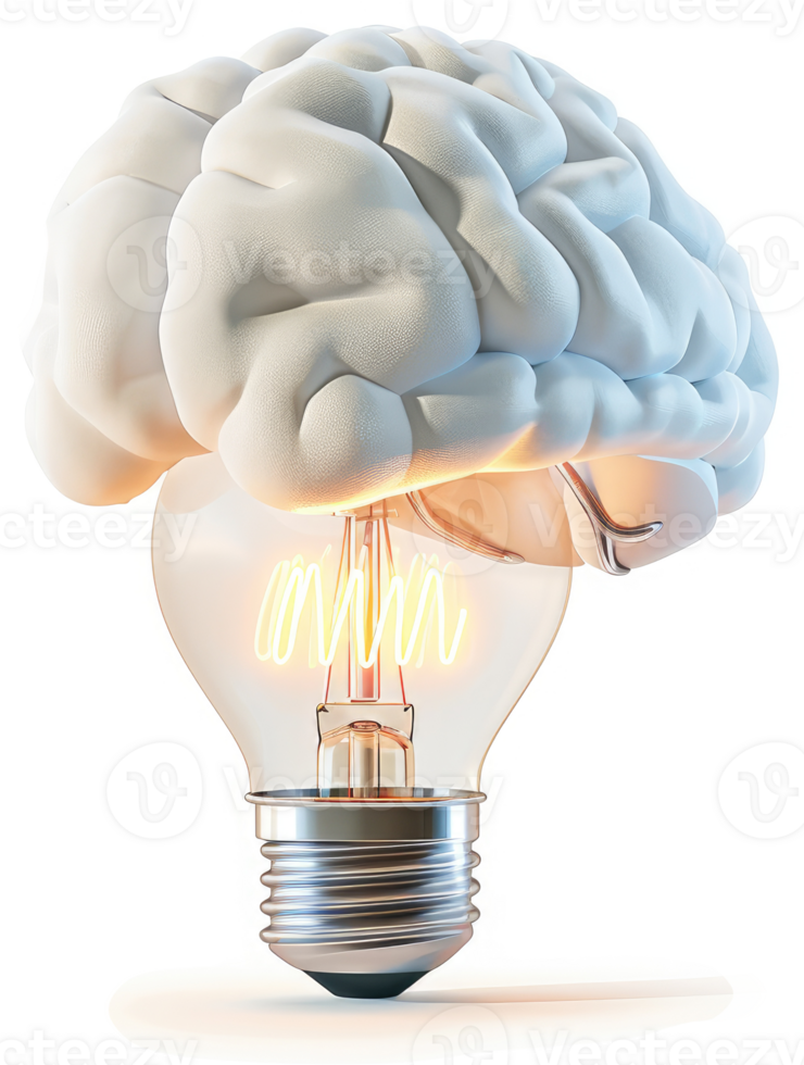 Illuminated brain within a lightbulb symbolizes innovative thinking. png