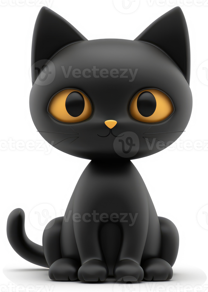 Cute black cat figurine with large, golden eyes. png