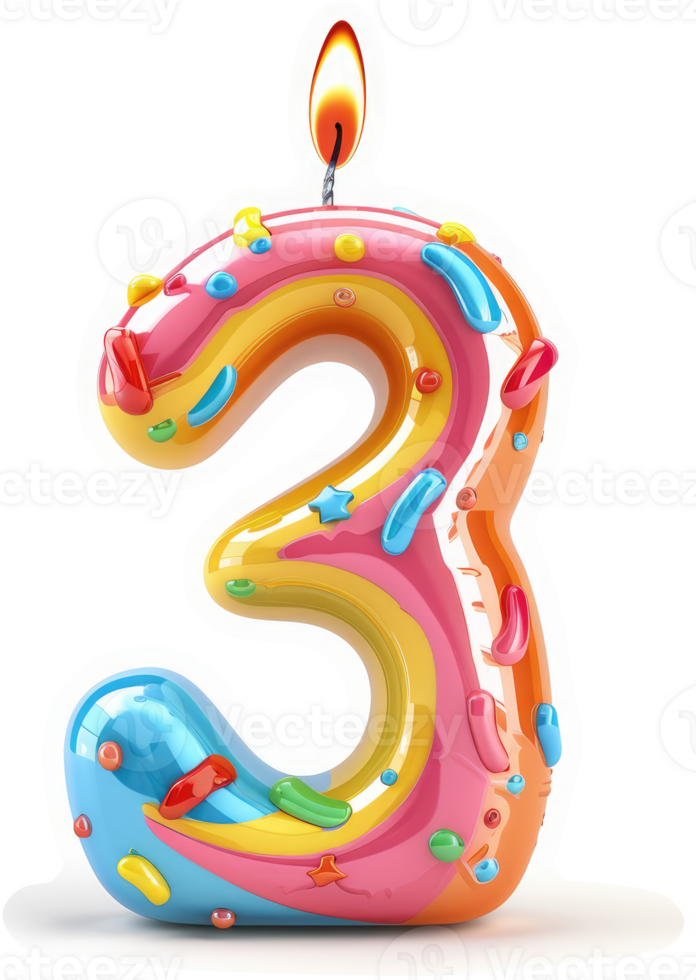 Colorful birthday candle number three design. png