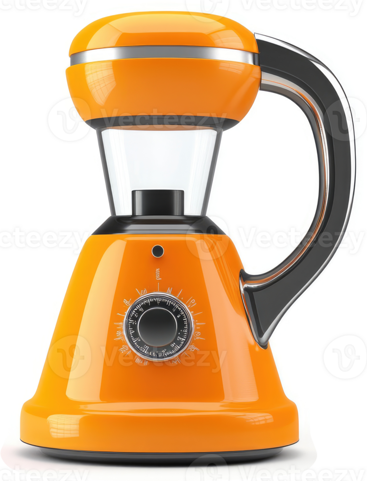 Vibrant orange futuristic food processor. png