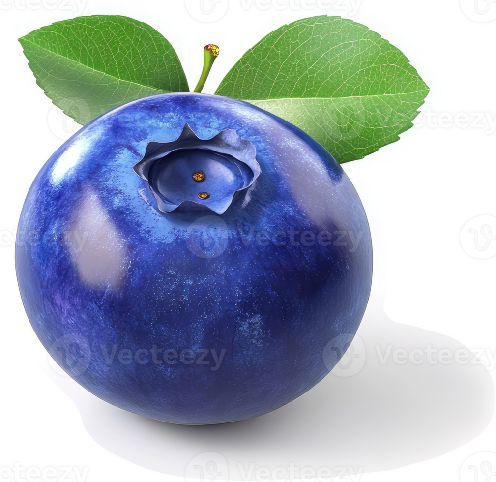 Vibrant blueberry with leaves, showcasing its deep color. png
