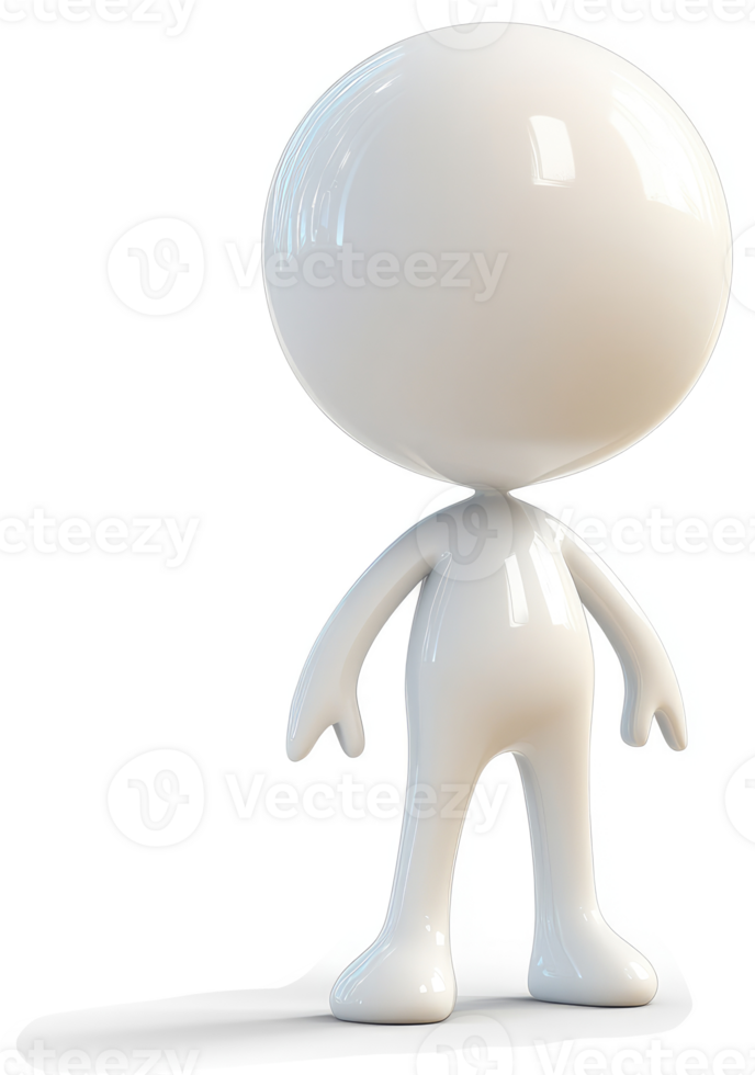 Glossy white 3d figurine stands in front of a dark background. png