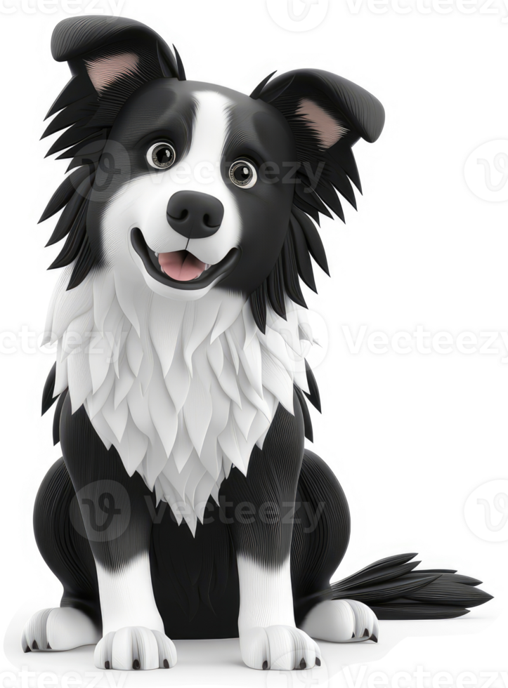 Smiling border collie, cartoon style, digital illustration. png